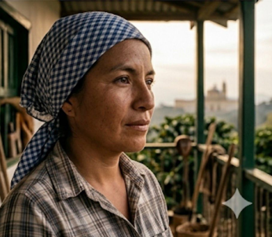 Mujer campesina huilense en su finca al atardecer